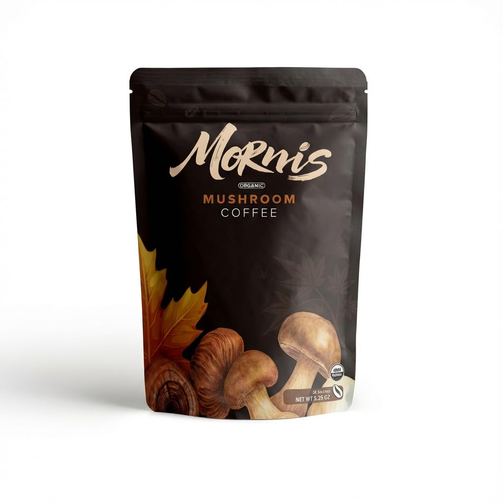 Mornis Organic Mushroom Coffee 2000mg, Organic Instant Coffee with 6 Adaptogenic Mushrooms (Lion’s Mane & Turkey Tail), with MCT Oil & Coconut, for Focus, Energy, Digestion & Immune Support, 30 Servings