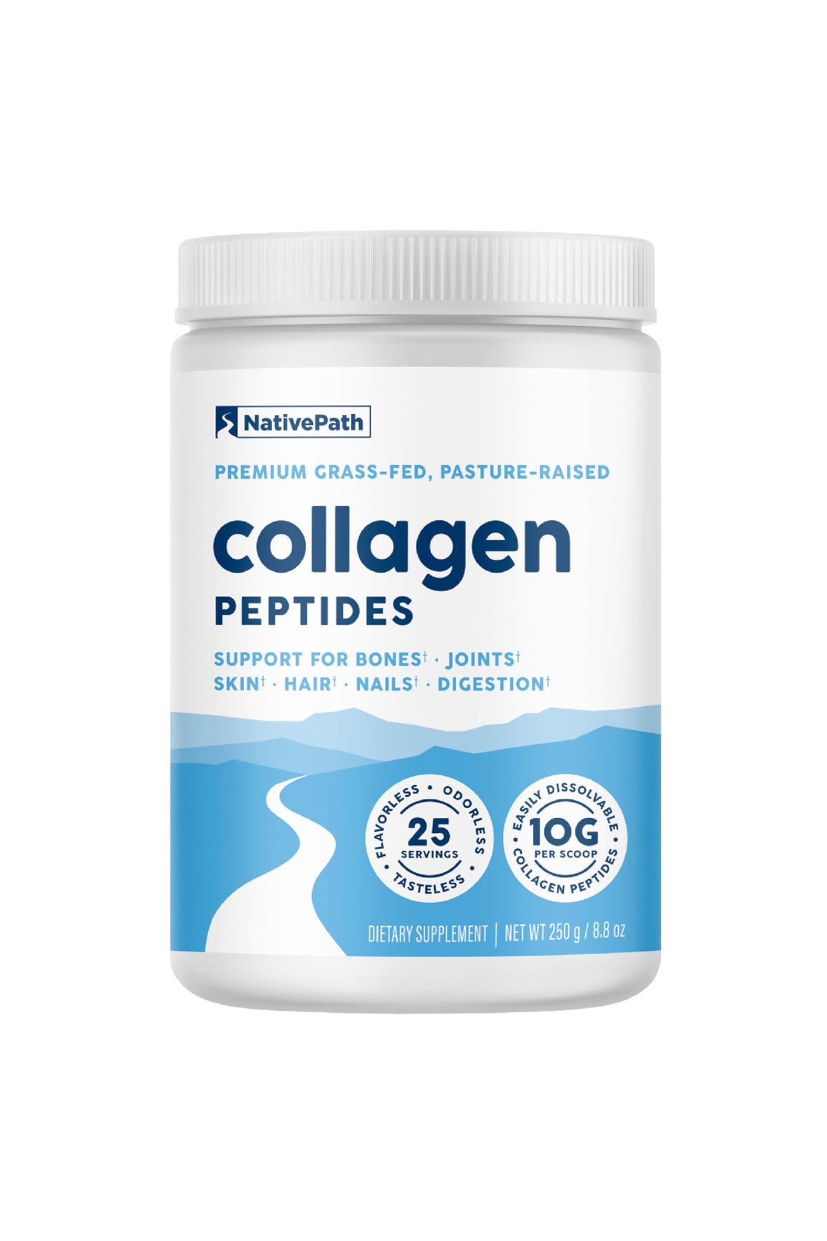 NativePath collagen peptides supplement container on a white background